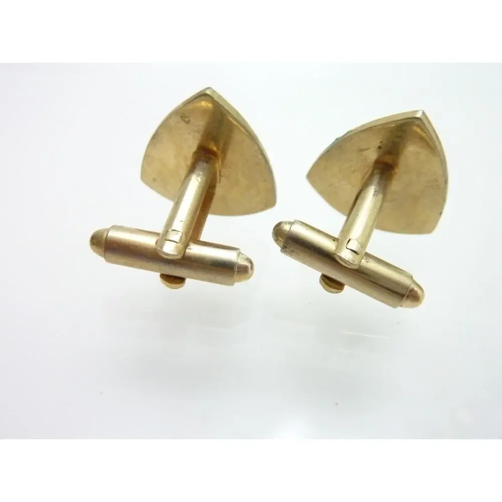 Vintage MCM Gold Tone Cuff Links Red Stone Triangle